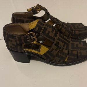 Fendi Black and Brown Heeled Sandals